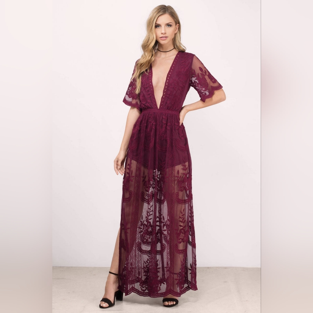 Honey Punch As You Wish Embroidered Lace Maxi Dress Romper BNWOT